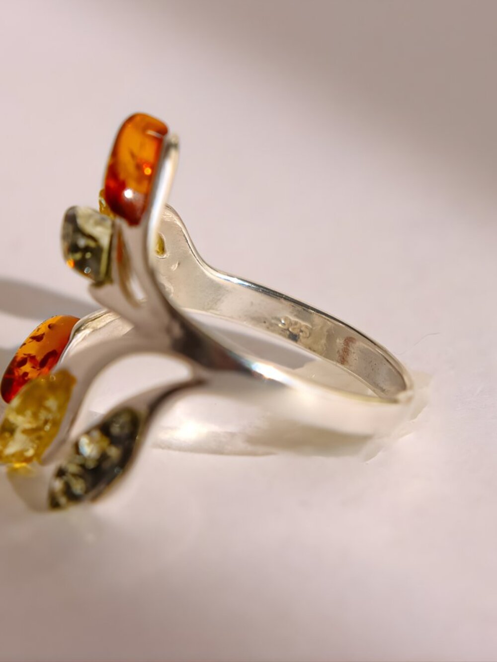 Baltic Amber Open Leaf Ring-Sterling Silver - Picture 5 of 5